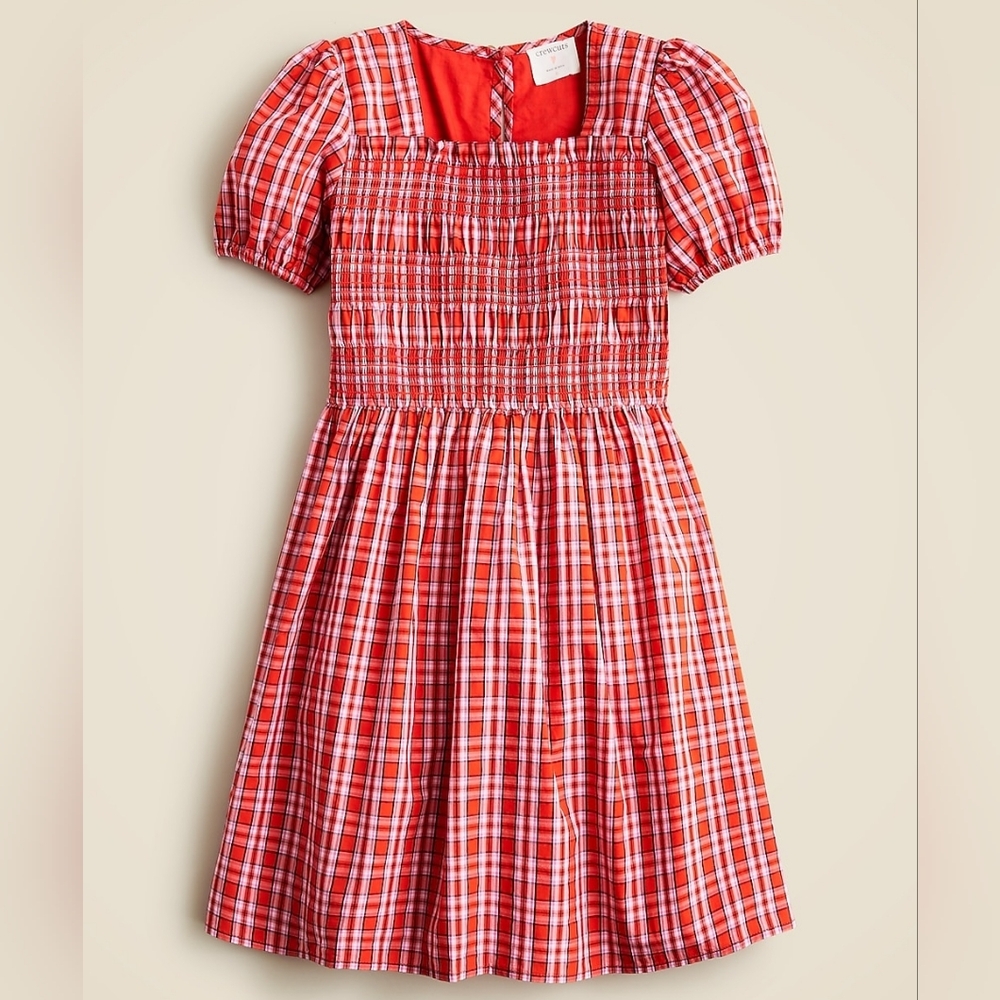 J Crew Crewcuts Girls Smocked Dress Tiny Tartan Plaid Red Pink 6
